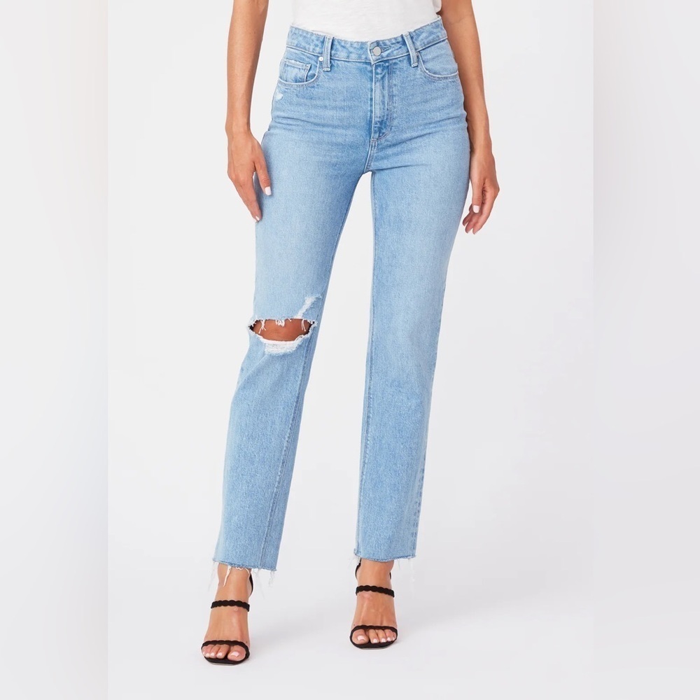 PAIGE Stella High Rise Modern Straight Leg Jeans Gnarly Destructed Size 32 NEW